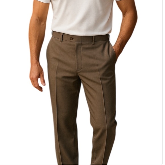 PANTIFINO Mens Wool Blend Pants Brown Trousers Pleat Elastic Panel Waist 44 - Picture 1 of 11